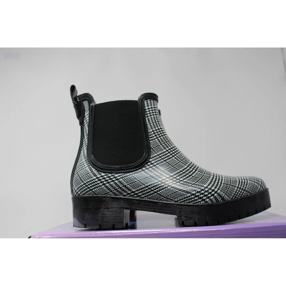 Jeffrey Campbell‎ Cloudy-V Black White Plaid Platform Chelsea Boots 9M